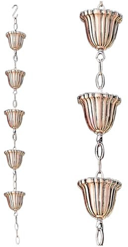 Muzrunq Chaîne de Pluie Chaîne d'eau en cuivre 39 Pouces Japonais Chaînes de Pluie Suspendue Mobiles avec 5 Tasses Protection Construction