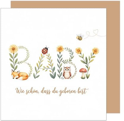 Edition Seidel Tarjeta de felicitación de nacimiento cuadrada con sobre, tarjeta de felicitación para bebé, niña, niño (EQ141 SW025)