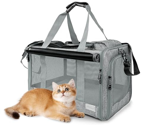 Sac de Transport pour Chat Pliable – Caisse Transport Chat 46×30×30cm avec Filet Respirant, Cache-Vue et Poche – Sac Chat Transport pour Chats et Petits Chiens ≤9kg