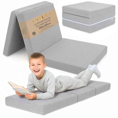 Totsy Baby Colchon Plegable Niños 65x195 cm Cama Supletoria Invitados Colchón de Suelo Habitación Infantil Colchón de Viaje Portátil Compacto Funda Desenfundable Lavable Oeko-Tex 65 x 195 Gris Claro