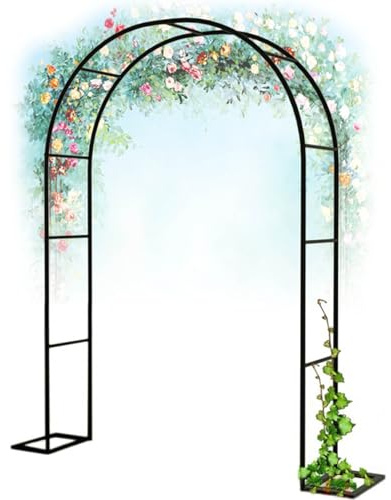 Arco de jardín de metal resistente para plantas trepadoras, enrejado de árbol de rosas de 140 cm de ancho, resistente a la intemperie, decoración de boda negra, perfecto para jardín y eventos al aire