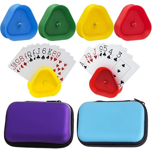 GZGRYTRC Little Hands Card Holder, 4Pcs Triangle Playing Card Holders with 2 Storage Cases, Kids Card Holder, Uno Card Holder for Family Game Nights and Poker Parties