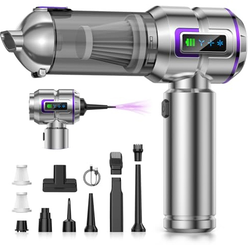 botatio Handstaubsauger, 25000Pa 4-in-1 Handstaubsauger Akku mit Bildschirm mit Display, 1-Knopf-Selbstentleerung & 3-Stufigem Bürstenlosen Motor für Haus, Auto, Haare, Silbern