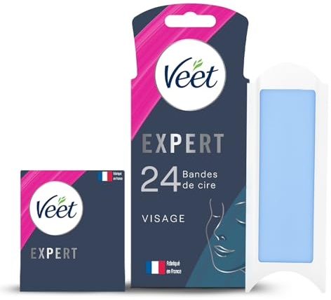 Veet EXPERT - 24 Bandes de Cire Froide Visage - Peaux Sensibles - Finition Parfaite - Epilation Longue Durée
