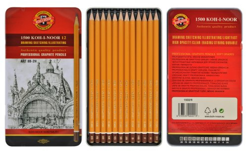 Koh-I-Noor 1502 Art - 12 gelbe Bleistifte/Graphitstifte - Härtegrade 8b-2h