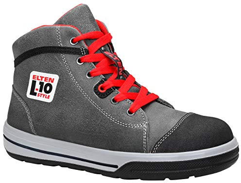 ELTEN Sicherheitsschuhe Vintage Pirate Mid ESD S3, Damen und Herren, Leder, Stahlkappe, leicht, sportlich 44, Grau-Schwarz