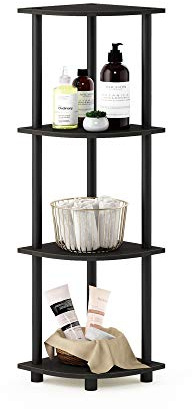 Furinno TURN-N-TUBE Corner Shelf, 4-Tier Corner Bookshelf, Display Storage Shelves with Open Shelves, for Organization and Storage, Living Room, Home Office, Garage, Espresso