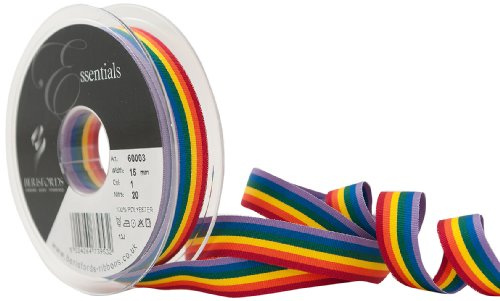 Berisfords Cinta a Rayas Arco Iris 15 mm, Multicolor