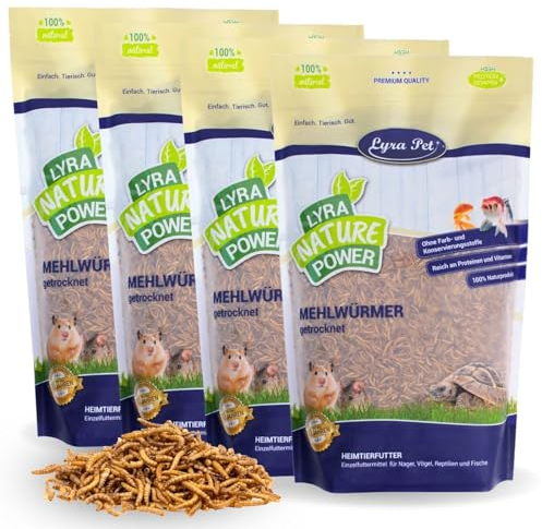 Lyra Pet® | 4 kg Mehlwürmer getrocknet | Proteinreiches Vogelfutter | Für Wildvögel, Nager, Reptilien & Fische | Nahrhaftes Futter | Energiespender für Insektenfresser | Vitamine & Mineralstoffe