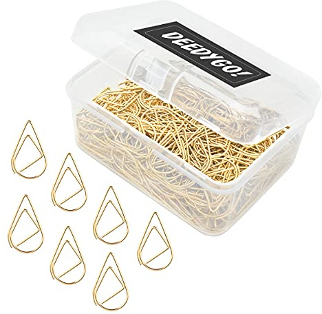 DEEDYGO 250 PCS Gold Cute Paper Clips Teardrop Stainless Steel Drop-Shaped Paper Clips for Office School Supplies Wedding Invitations Crafts Scrapbooking Bookmarks Women Planners (1 inch)