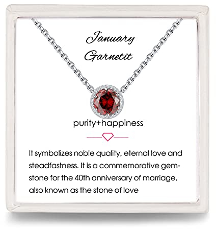 Presentski Geburtsstein Halskette Januar Damen Granat Kette Anhänger mit Solitär Siber Edelstein Kette für Mädchen
