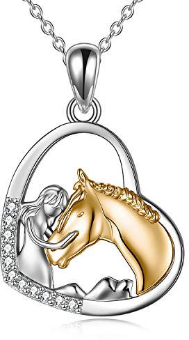 YFN Collana con Ragazza e Cavallo per Ragazze Gioielli in Argento Sterling per Cavalli Regali per Cavalli per Donne (Gold)