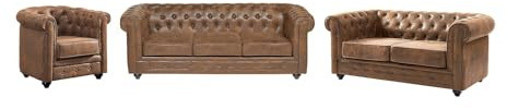 Vente-unique Canapé 3+2+1 Places Chesterfield en Microfibre Aspect Cuir Vieilli