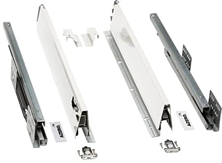 Cajón de cocina AZERODESIGN altura 84mm guías de freno de extracción total, rieles de hasta 50 kg de peso, color en blanco laterales regulables, para cocinas,cajoneras, armarios (500MM)