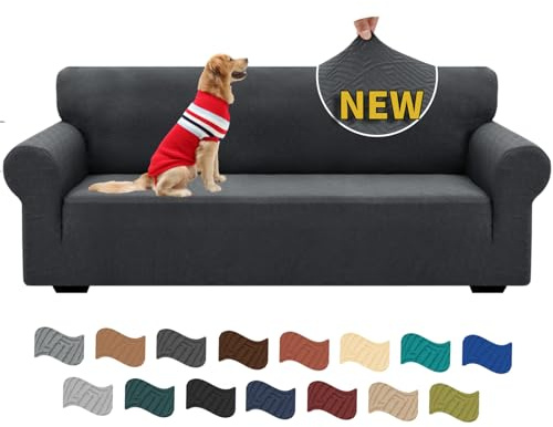 XINEAGE Funda de Sofá 3 Plazas, Fundas Sofa Elasticas para Salón, Fundas de Sofa Ajustables, Funda de Sofá Jacquard para Perros/Mascotas, Protector Sofa Antideslizante (3 Plazas, Gris Oscuro)