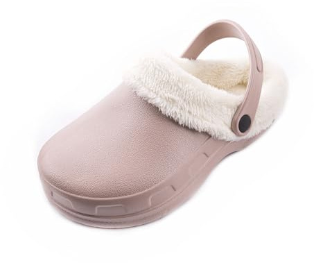 R-ISLAND Clog classic,zuecos invierno mujer,Con Forro Caliente,Impermeable,Con suela antideslizantes,Comodo,para casa,dormitorio,salon.. (Beis, 38)