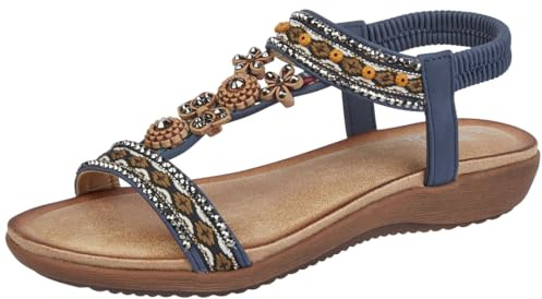 Shoes By Emma Sandalias planas con tira en T y tira en T para mujer - Estepona, Navy, 40 EU