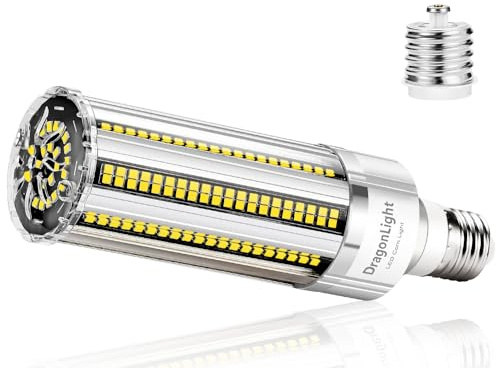 DragonLight 2024, lampadina a LED super luminosa, 50 W, senza ventola (sostituisce 350 Watt), E27, con adattatore E40, 6000 K, luce bianca fredda, 6,000 lumen, ideale per luci chiuse