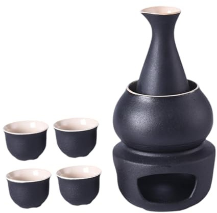 Baoblaze Set per sake in ceramica con scaldavivande, bottiglia per sake tradizionale, ciotola riscaldante, ceramica in porcellana, bevanda per sake per regalo,