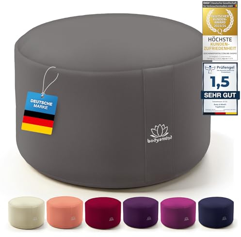 Body & MInd® Yogakissen Meditationskissen Boden Sitz-Kissen Polster für Meditation & Yoga; waschbarer Bezug und atmungsaktiver Premium Füllung; 18 cm Sitzhöhe (Grau)