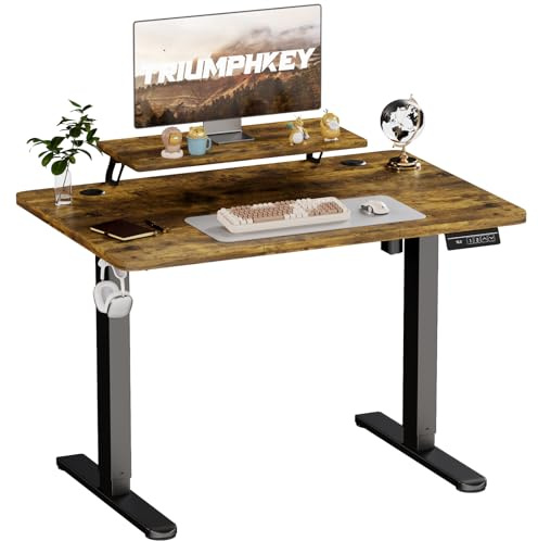 TRIUMPHKEY 120x60cm Escritorio Elevable Eléctrico con Soporte para Monitor, Escritorio Regulable en Alturacon 2 Alturas de Memoria, Mesas de Ordenador, Escritorios de Oficina Marrón