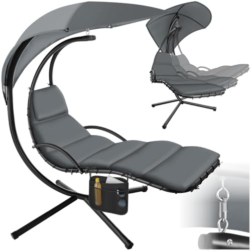 tectake® Columpio Jardín Exterior, Silla Colgante con Toldo Protección UV, Sillón Balancín con Estructura Robusta y 4 Pies en la Base, Hamaca Colgante Interior y Exterior, Ergonómica - Negro/Gris