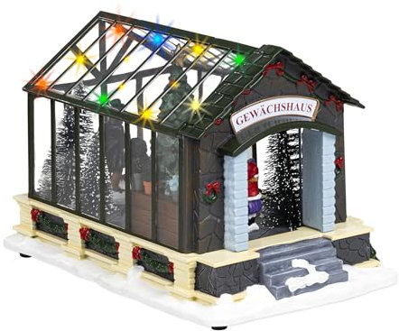 Spetebo LED Weihnachtsdorf Szene Gewächshaus - 22 x 14 cm - Weihnachtsdeko mit bunten LED Batterie betrieben - Weihnachts Dorf Winter Stadt Tisch Deko beleuchtet