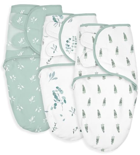 Soarwg Kids Sac de Couchage pour Les bébés de 0 à 3 Mois, enveloppes pour emmailloter en Coton Biologique à 100%, Unisexe, Filles et garçons Lot de 3 (Vert)