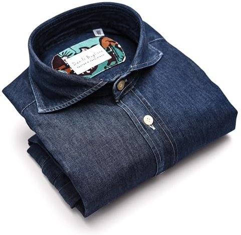 DANILO BUGLIONE Camicia Jeans Casual Camicie da Uomo Custom Fit, Camicia in Denim, Camicie Uomo Artigianale - Sartoria Napoletana (J03, 44)