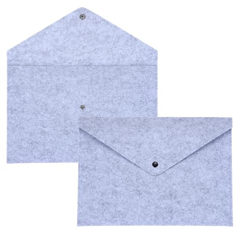 sourcing map 2 Pcs Felt File Folders, A4 Envelope Folder File Document Storage Bag Portable File Folder Organizer Case with Button Closure for Office Business(Light Grey)