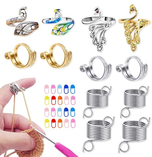 12 Piezas Anillos De Ganchillo, Anillos de Tensión de Crochet, Anillos de Punto Ajustable Anillos para Tejer y 20 Piezas Marcadores de Punto Per Madre Abuela Accesorios De Crochet