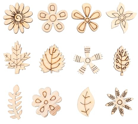 100 Pcs Unfinished Wood Cutouts Wood Flower Leaf Embellishments, Wooden Flowers Slices for Crafts, Mini Handmade Crafts Decoration Home Decor Paintable DIY Woods for Christmas Ornaments, Party