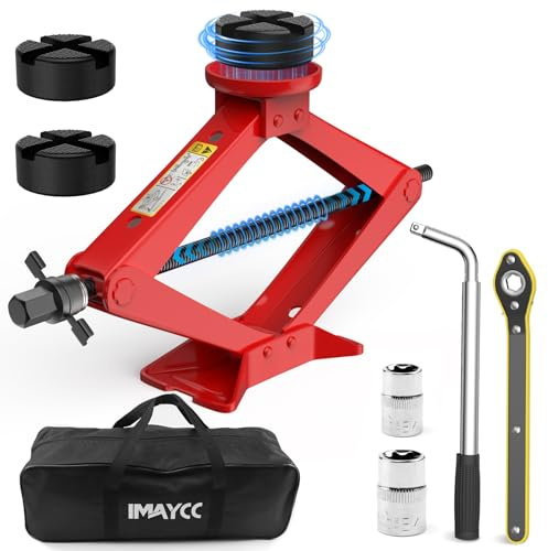 Gato hidráulico Universal de 2,5 T, IMAYCC con 2 Almohadillas de Goma para Gatos, protección de Coche, Conector portátil con Mango de trinquete, Kit de Emergencia para SUV MPV Mantenimiento y
