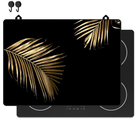 KitchyMist Protège Plaque Induction Feuilles Dorées - 71x52 cm - Déco cuisine - Protection pour plan de travail - Cuisson protégée - Fond de hotte de cuisine