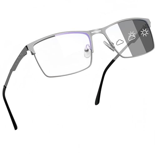 Joopin Gafas Fotocromáticas Filtro Luz Azul Metálicas Rectangulares Gafas Bloqueo Luz Azul Hombre y Mujer para Ordenador Pantallas Protección UV400 Marco Plateado
