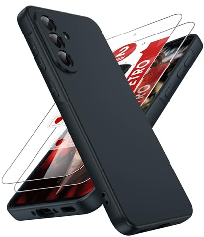 LeYi Funda para Samsung Galaxy A36/A 36 4G/5G, Ultra Slim Carcasa con 2pcs Cristal Templado, Silicona Liquida Capa Suave Movil Protector Case Forro Microfibra Antiarañazos Cover, Negro