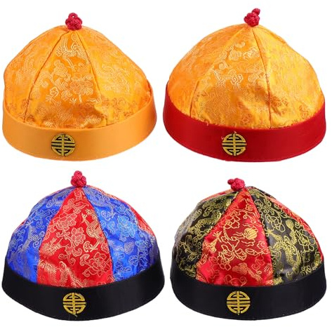 KOMBIUDA Sombrero Chino Tradicional Qing con Trenzas para Disfraz Talla 9 Adulto 4 Diseños Vintage de Tela Segura y Cómoda para Cosplay Fiestas Temáticas y Carnaval