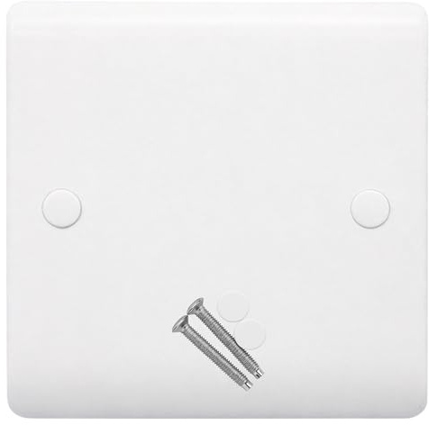 White 1 Gang Curved Edge Blanking Plate Cover for Electrical Sockets – Single Socket Cover with Screws & Caps, 86mm x 86mm, Durable Wall Plate