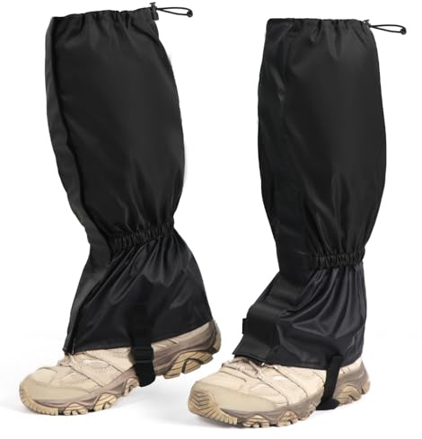 Solkraes 2 PCS Adjustable Leg Gaiters, Gaiters for Women Men, Waterproof Hiking Gaiters for Boots, Ideal for Hiking Climbing Hunting Skiing Outdoor Activities (Black)