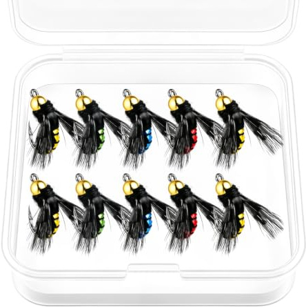 YIERM 10 Pcs Trout Flies Lures Artificial Fly Fishing Baits Floating Lures Yellow Blue Green Red Bionic Altwater Freshwater Hooks for Sunfish Bass Pike,15 * 10mm