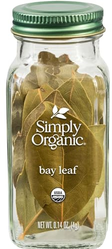 Simply Organic Whole Bay Leaf, 0.14 Ounce Glass Jar, Kosher, Sweet, Earthy Aroma, No ETO, Non GMO