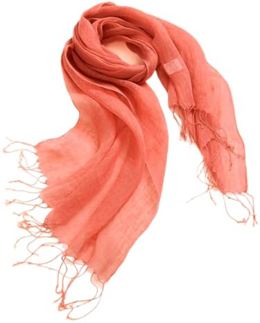 Prettystern linne unifärg unisex sommar franshalsduk, T29 gammalrosa, 180/55 cm + seitlich 10cm Fransen