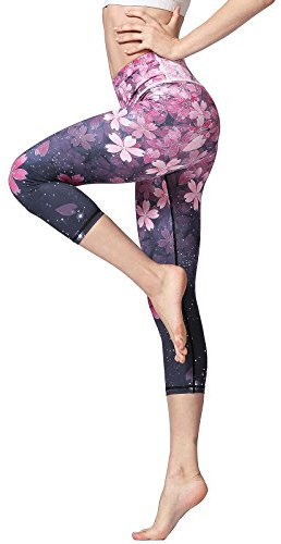 FLYILY Sportbyxor, dam, capri-yogabyxor för kvinnor, elastiska magkontroll, yogabyxor, träningstights, yogabyxor, 3/4, sportbyxor, löparbyxor, Körsbär, S