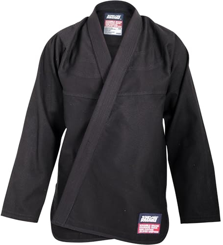 SCRAMBLE Standard Issue V3 BJJ Gi. Brazilian Jiu Jitsu Gi Kimono For Men, Includes Preshrunk Pants & Top. 100% Cotton Kimono, Training Uniform For BJJ, Karate, Judo & Martial Arts Sport - Black, A2