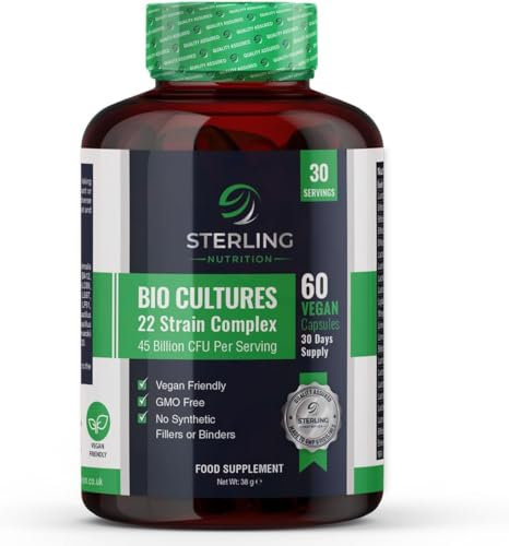 Bio Cultures Complex | 22 Live Bacterial Strains | 45 Billion CFU per Serving | Vegan Probiotic Supplement for Adults Digestive & Gut Health & Immunity | 60 Capsules (30 Servings) | STERLING NUTRITION