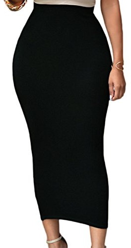 SEBOWEL Jupe Moulante Femme Taille Haute Sexy Jupe Bureau Crayon Mi Longue Noir XXL