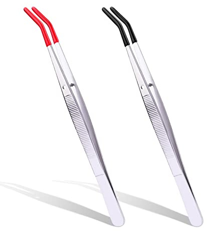 KINBOM Pinzas con Puntas de Goma, 2 Tweezers Kit Pinzas para Joyería de Acero Inoxidable, Pinzas para Manualidades Joyería Laboratorio Clips Industriales Sello (Rojo, Negro)