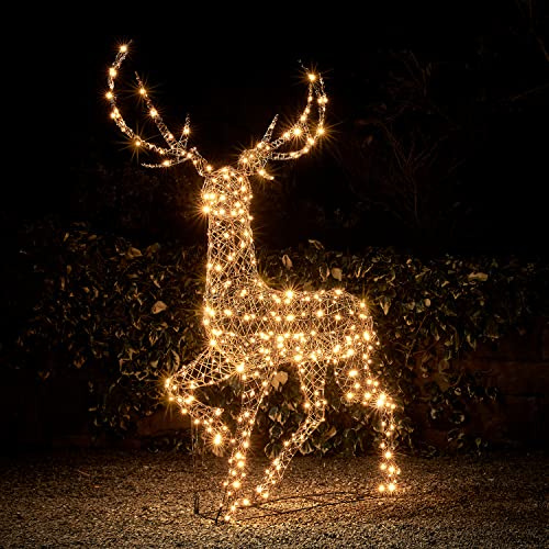 Lights4fun - Juego de decoración para decoración exterior, diseño de reno (2 m), color marrón con 400 LED estáticos, color cambiante, luces para exteriores, decoración navideña