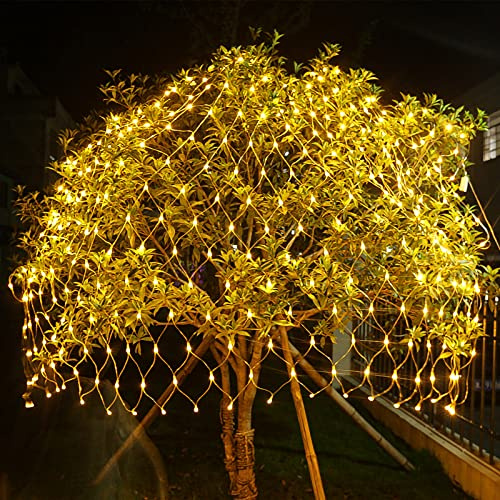 Jiubiaz LED-ljusnät 2 x 2 m, 204 lysdioder, ljusslinga, ljusslinga, 8 lägen, ljusgardin med kontakt, för inomhus- och utomhusbruk, dekoration, varmvit
