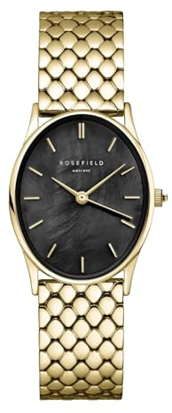 Rosefield Oval Black Gold mit Schwarzes Zifferblatt und 24x29 mm Goldgehäuse OBGSG-OV14 Edelstahl